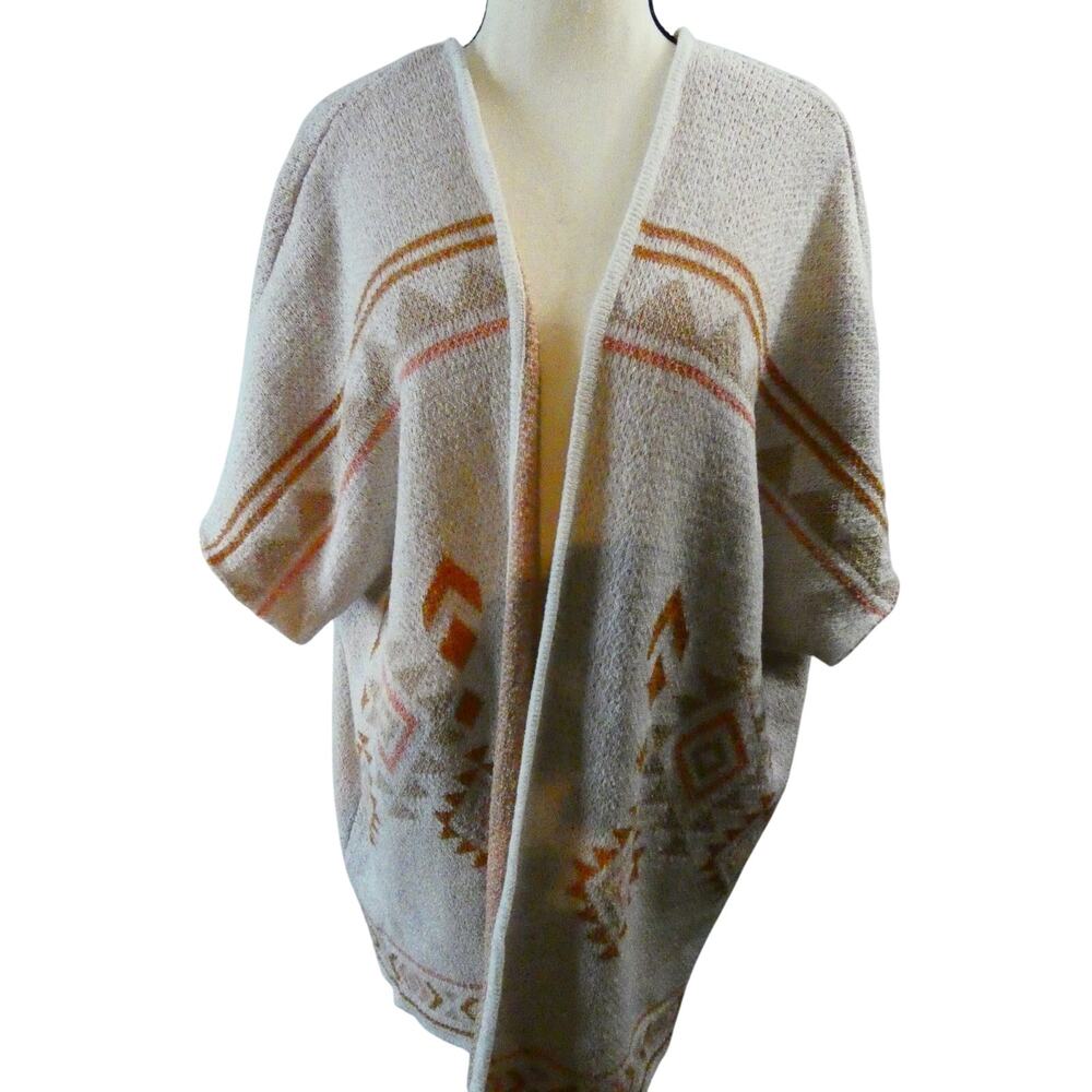 Loveriche Women's Large Open Long Knit Cardigan Short Sleeves Aztec Boho